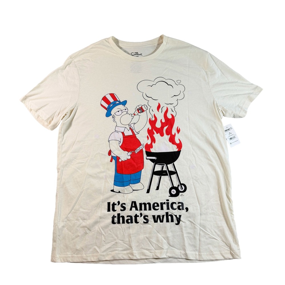 The Simpsons Homer Grill America Thats Why Graphic T-Shirt Mens XL NWT Natural